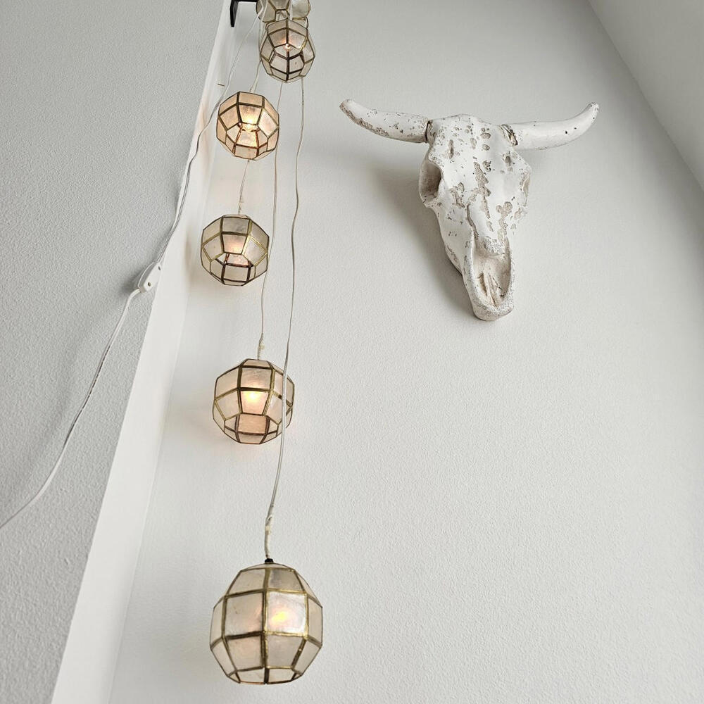 Vintage Mid Century 55" Natural Capiz Shell Hanging Ball Light - Picture 2 of 9